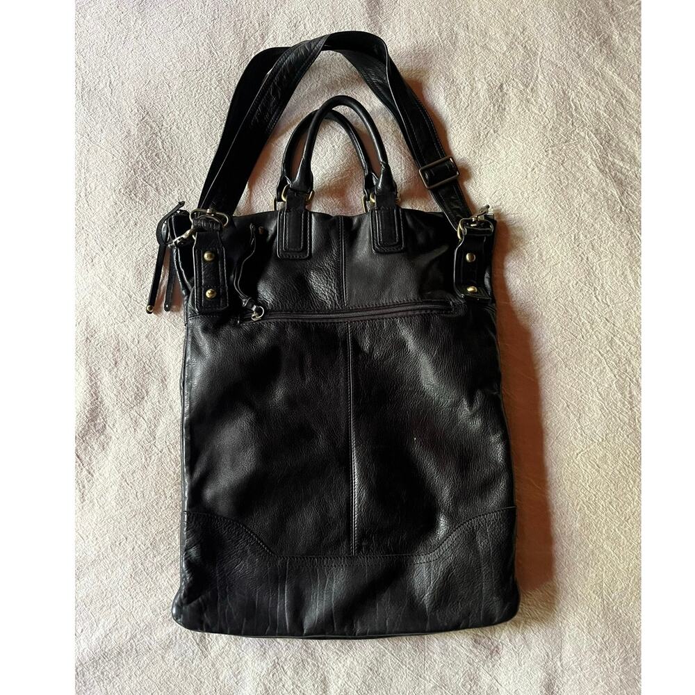 Sabina New York Black Leather Convertible Tote Shoulder Bag